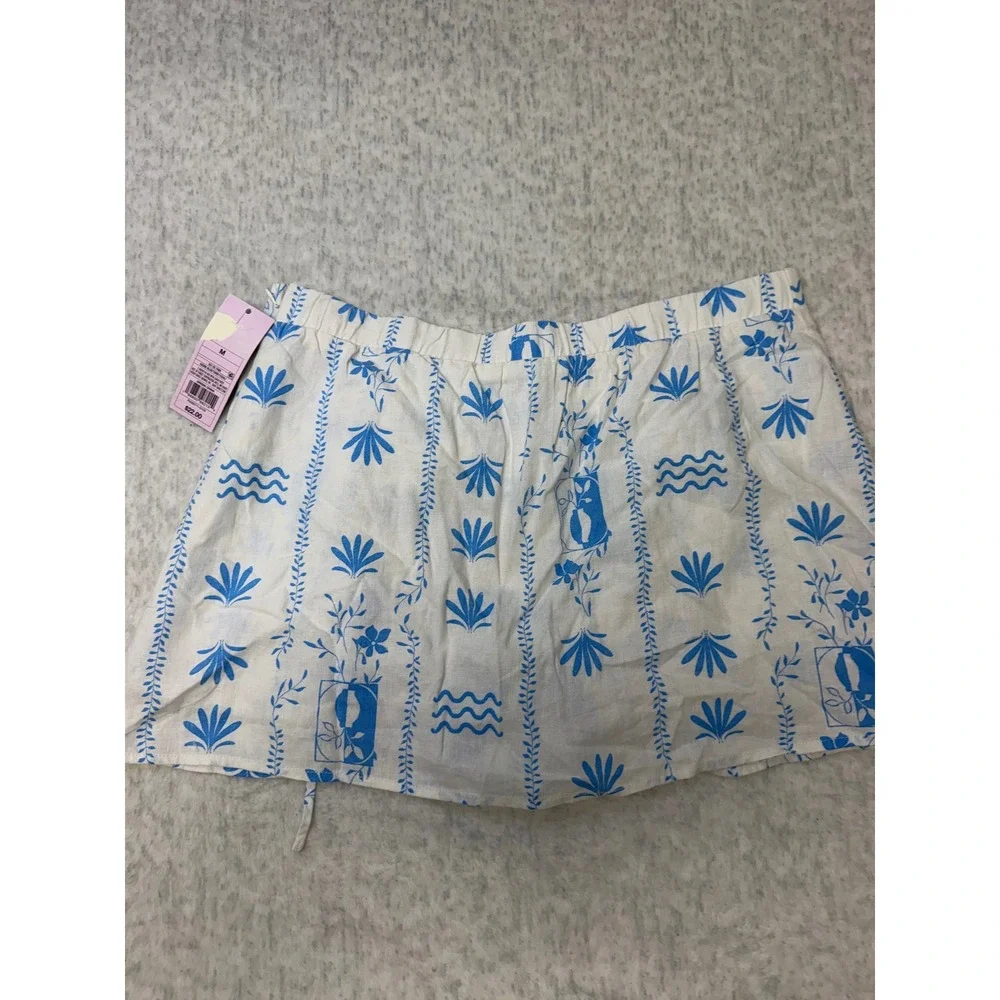 Wild Fable Azure Blue White Linen Blend Print‎ Mini Skort Womens Medium NWT